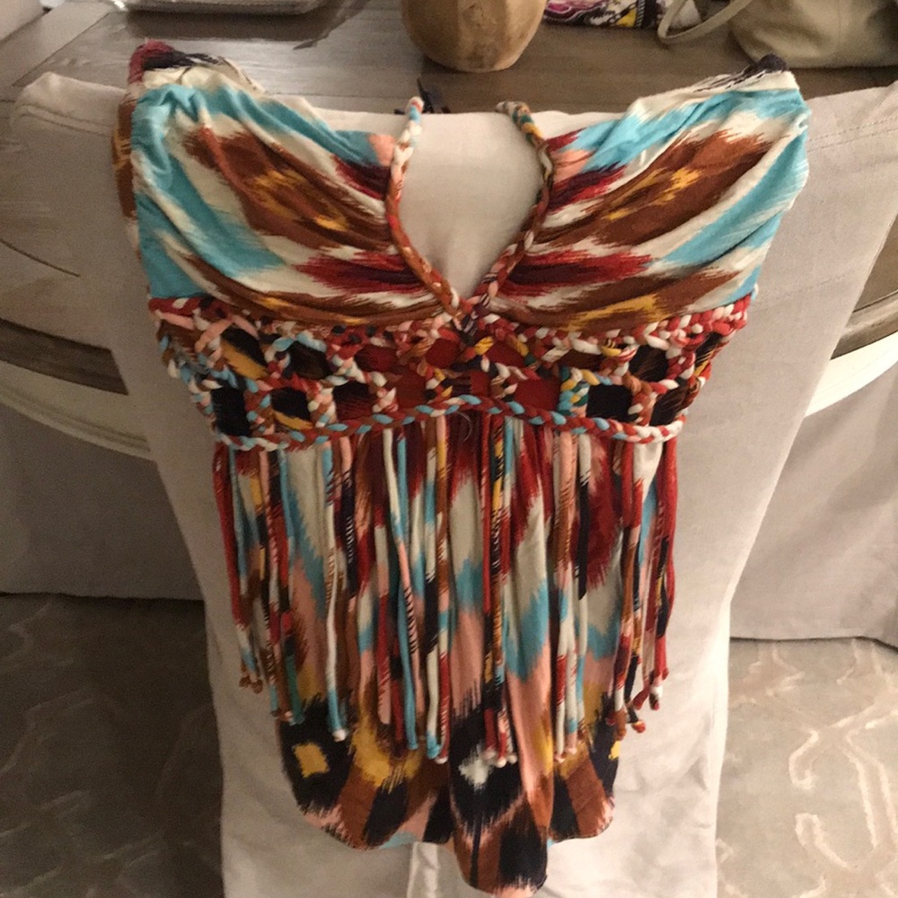 Women’s multi colored halter top with fringe
